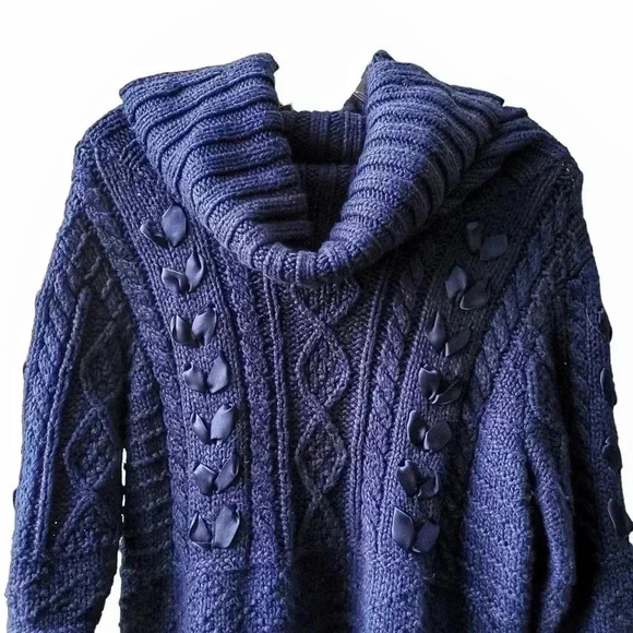 Ralph Lauren Denim & Supply Sweater Women L Navy Cable Knit Cowl - Picture 2 of 10